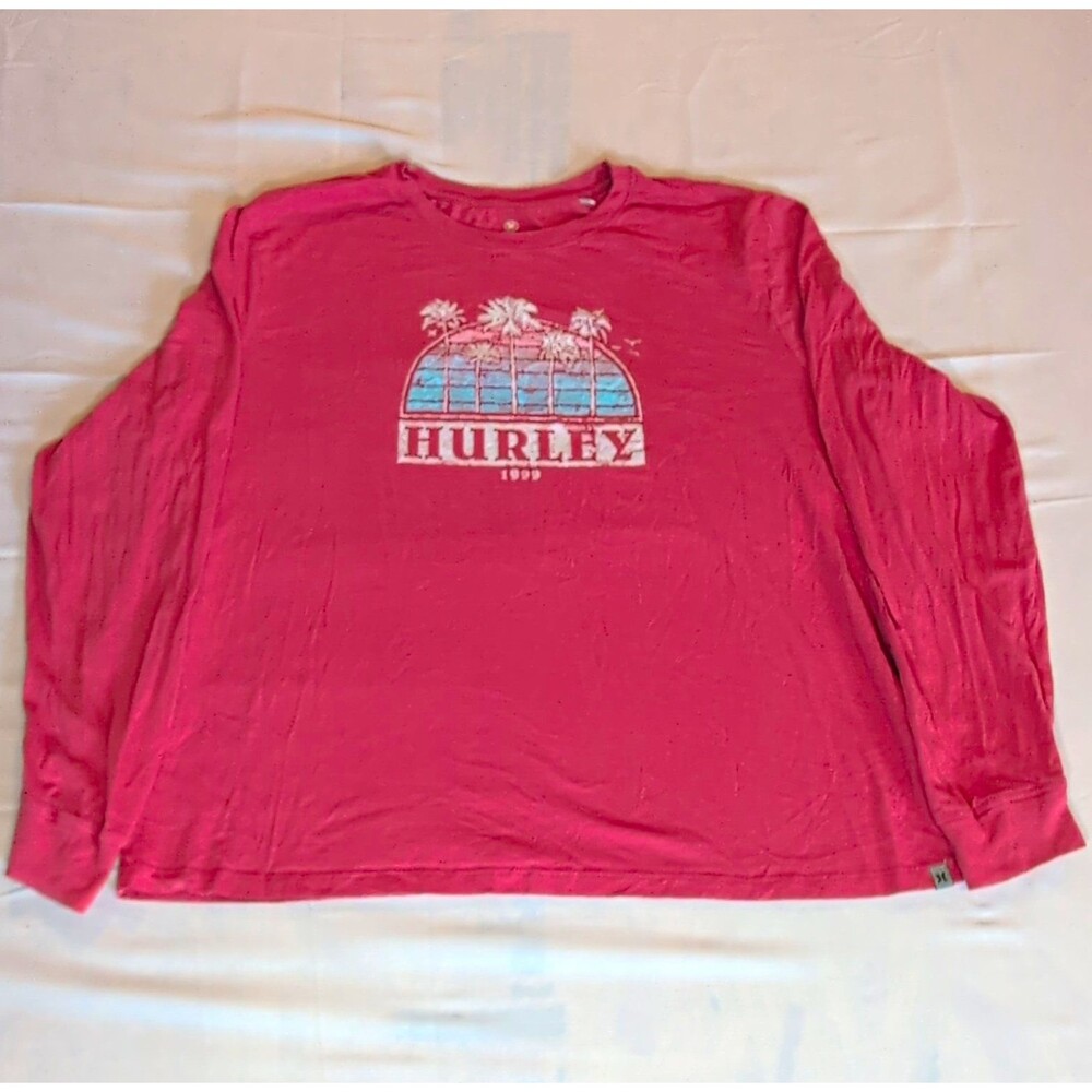 Hurley Womens Pink Graphic Logo Crew Neck Long Sleeve Cotton T-Shirt Size XL